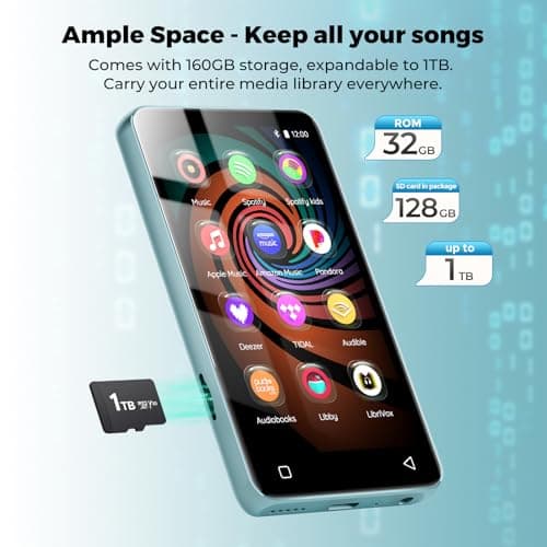 160GB MP3 Player with Bluetooth and WiFi, innioasis Music Player with Spotify,Pandora,Amazon Music,4" Touch Screen Android MP4 MP3 Player for Kids with Libby,Audible,Spotify Kids (White+ Sky-blue) — view 4