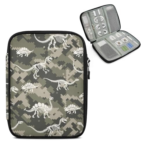 Cmizedevise Dinosaur Skull Electronics Organizer Travel Case, Green Camo Tech Accessories Cord Storage Bag for Cable, Cord, Charger, Phone, Power Bank, Usb, SD Card