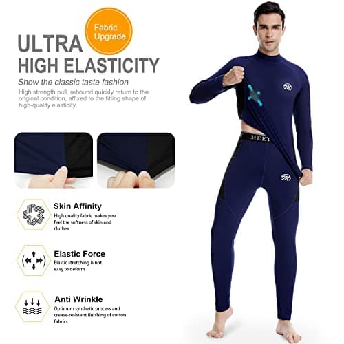 MEETWEE Men's Thermal Underwear Set, Compression Base Layer Long Johns Long Sleeve Top Shirt Suit for Winter Workout Blue — view 4