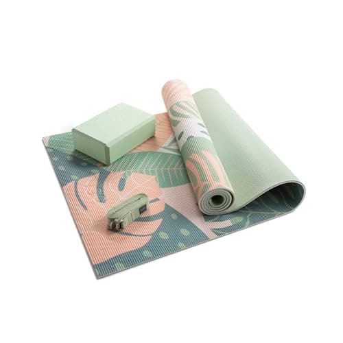 MYGA Yoga Starter Set - 6mm Non-Slip Yoga Mat, Yoga Block and Strap - Starter Kit for Beginners in Pilates, Exercise and Fitness - Palm