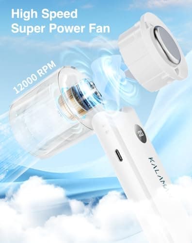 KALAMAN Handheld Portable Fan with Ice Cooler, 5000mAh Rechargeable Personal Fan,[15H Cooling Time] Mini Y Powerful [12000+ RPM] Small Pocket Fans for Travel/Outdoor/Office Quiet Neck Fan (White) — view 6