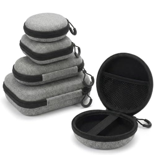 4 Pcs Headphone Hard Case Protection Bags, Portable Zip Shell Carrying Earbud Storage Pouches, Headphone Storage Portable Earphone Cases with Mini Wired Headset (Grey)