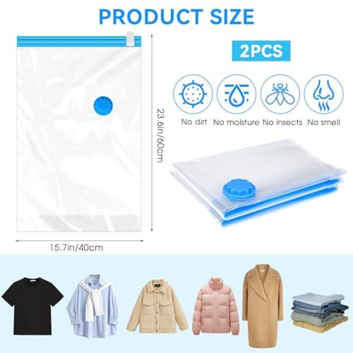 2Pack Vacuum Storage Bags for Clothes, 40x60cm Travel Space Saver — view 2