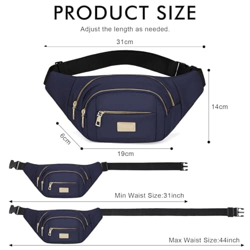 ADUDVLO Bumbags for Ladies Women Men Lightweight Adjustable Bum Bag Fanny Pack with 4 Zipper Pockets,Fashionable Waist Pack for Travel, Running, Hiking, Cycling (Deep Blue) — view 3