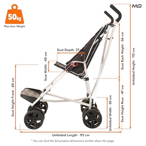 MobiQuip XL Disability Pushchair, Black - Special Needs Stroller for Older Children up to 50kg - Lightweight Folding Aluminium Frame - Adjustable Footplate & 5-Point Harness - Smooth & Portable — view 2