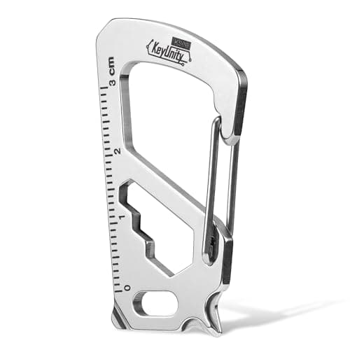 KeyUnity KS00S Carabiner Clip Multitool Stainless Steel 7 Tools in 1,Quick Release Clasp,Wrench,Cross Screwdriver, Slotted Screwdriver,Bottle Opener,Ruler,Key Holder (Silver,Small)