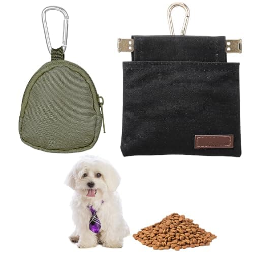 HJZHII 2 Pcs Dog Treat Pouch, Portable Pet Walking Treat Bag with Carabiner