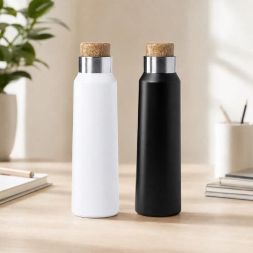 Personalised 770ml Stainless Steel Water Bottle with Natural Cork Lid - Eco-Friendly Custom Engraved Reusable Bottle for Office, Gym, Travel & Outdoor Use — view 3