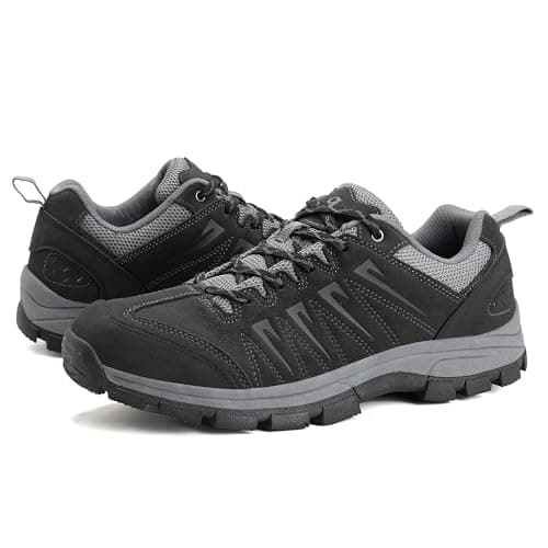 OL OUTJET LEGEND Men's Waterproof Hiking Shoes Comfortable Leather Walking Shoes Anti Slip Outdoor Shoes Black
