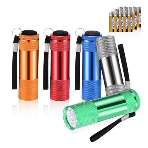 flintronic 5 Pack LED Small Torch, Small Pocket Flashlight with 9 LEDs, Aluminium Torches, with Lanyard, Super Bright, for Adult Camping Hiking Outdoor Gifts, Batteries Included