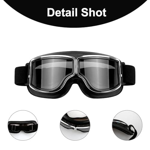 Hopzab Goggles with UV Protection & Anti-Fog – Unisex Motorcycle & Outdoor Sports Goggles, Helmet Compatible, Windproof Snow for Cycling, Skiing, Snowboarding, Vintage Design — view 3