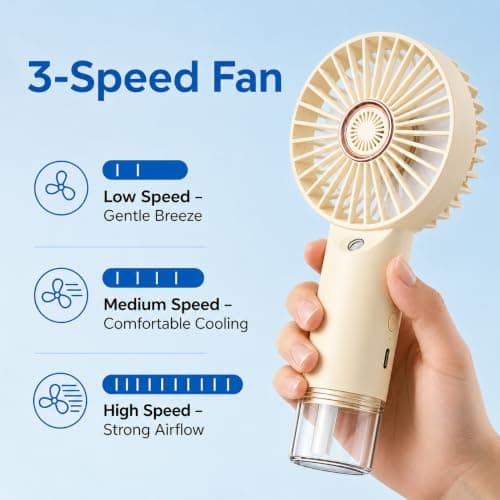 Thalynox Portable Electric Handheld Fan with Water Mist Spray, Beige — view 4