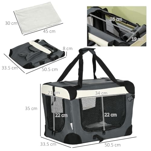 PawHut 51cm Foldable Pet Carrier for Miniature Dogs Cat Carrier Grey — view 3