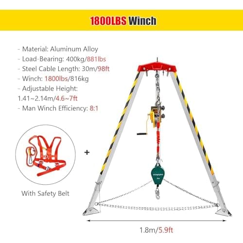 Heavy Duty Rescue Tripod with Winch Fall Arrest Kit for Manholes/Silos/Wells/Sewers Lifting Equipment for Emergency Rescue Operations Commercial Grade Safety System — view 3