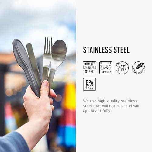 Black+Blum Nesting Cutlery Set | 3 Piece Stainless Steel Compact Travel Cutlery Set (Knife, Fork, and Spoon) Portable Tableware with Snap Shut Case, Silver — view 3