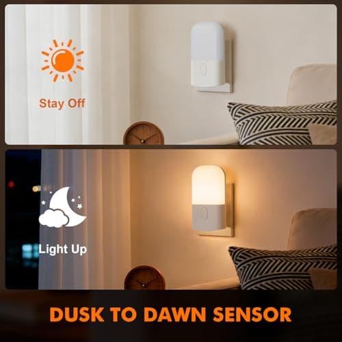 GRIFEMA Plug in Night Light with Dusk to Dawn Photocell Sensor, White — view 3