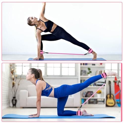 LEBKFT 11-Piece Pink Resistance Bands Set with Ankle Cuffs, Home Gym Booty Exercise Equipment for Women and Men Leg & Glute Workout for Pilates Yoga and Strength Training — view 3