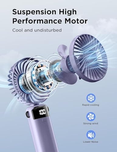 Pyltor Handheld Fans, Mini Fan 3000mAh Type-c Rechargeable,90° Fold Cooling Portable Handheld Electric Fan,Led Digital Display Fans,for Travel, Outdoor, Home, Office, School, Camping (Purple) — view 5