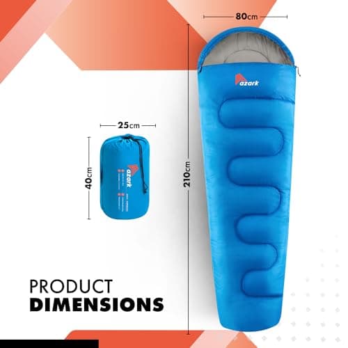 azark Premium Sleeping Bag, 350GSM, Lightweight and Waterproof, 4 Seasons of Camping, Hiking and Outdoors, Sleeping bag for Adults & Kids (Blue) — view 2