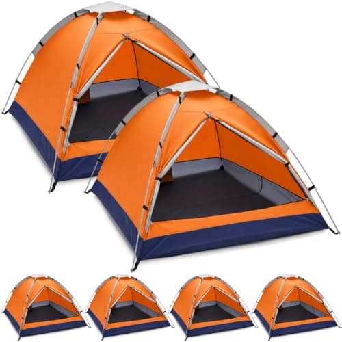 Woanger 6 Pack Bulk 2 Person Camping Tents for Homeless Lightweight Outdoor Tent with Rain Fly and Carrying Bag, Waterproof Windproof Setup Pop Up for Homeless Camping Backpacking (Orange)