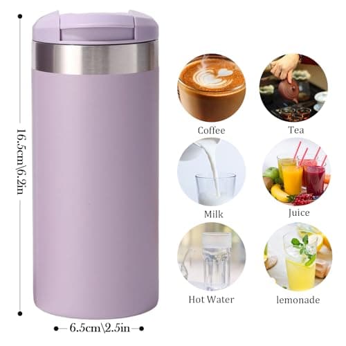 Insulated Travel Mug 350ml, Leakproof Stainless Steel Thermal Cup with Flip Lid - Keeps Hot 8 Hours/Cold 12 Hours, Vacuum Flask for Car, Office, Gym, Camping (Purple) — view 2