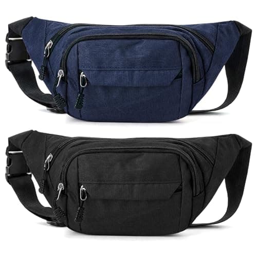 Meng Jiaran 2 Pack Bum Bag Bumbag for Men Women 4 Zip Pockets, Black, Blue