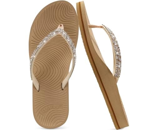 KuaiLu Women's Rhinestone Flip Flops Arch Support Yoga Mat Cushion Sandals
