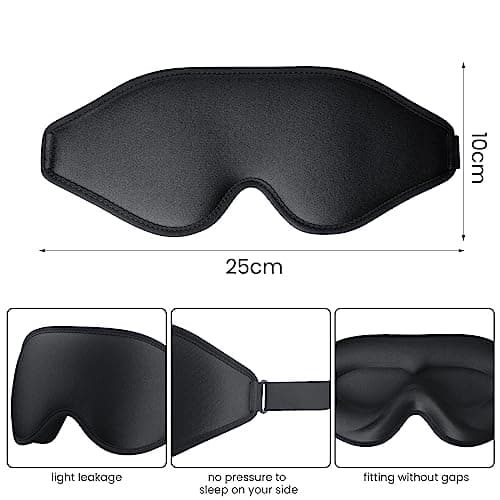 SUSNUAN Eye Mask for Sleeping, 3D Contoured Sleep Mask for Women and Men, Soft and Comfortable Night Eye Blinder, Light Blocking Sleep Masks for Travel, Lunch Breaks, Sleeping (Black) — view 3
