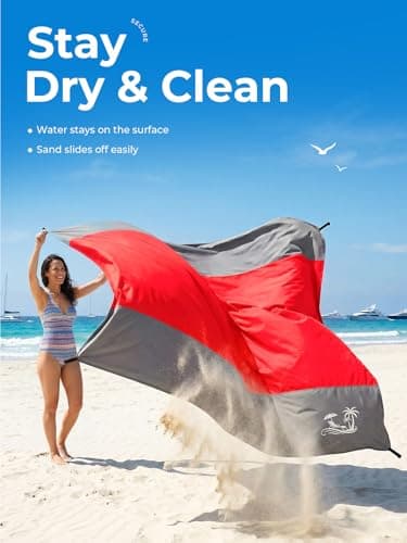 Solnery Large Beach Blanket Waterproof Sandproof, Beach Mats Sand Free, Windproof Outdoor Mat, Portable, 4 Stakes, 250 x 200 cm, Fits 1–8 People, for Seaside, Picnic & Camping (Coral Red) — view 3