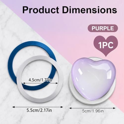 Magnetic Phone Grip, Purple Heart Pop Socket with Metal Ring Detachable Expandable Kickstand Ring Holder for Magsafe Adjustable Hand Holder Compatible with iPhone Smartphones E-readers — view 2