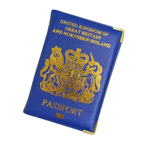 SAMHENG British Passport Holder, UK Passport Wallet for Men Women, PU Leather Passport Cover for Travel Blue