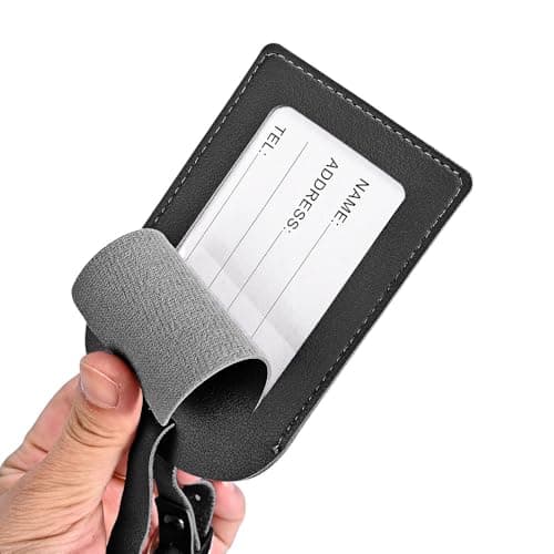 Aieino 2 Pack Luggage with Name ID Card Tags Black PU Leather Gold Pattern — view 3