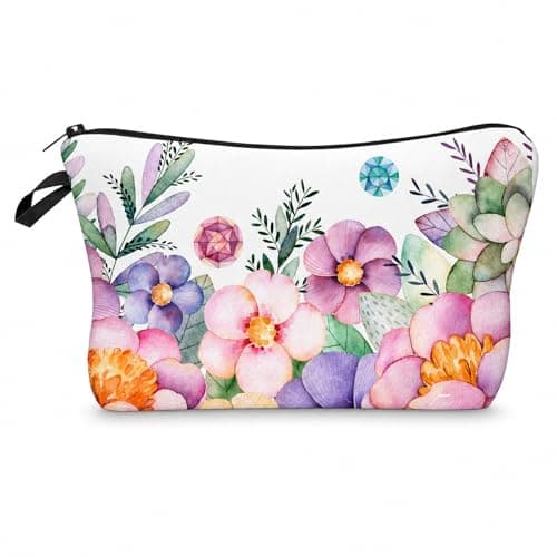 FAVORTALK Cosmetic Bags Floral Toiletry Bags Portable Make Up Bags for Women Girls Wash Bags with Zipper Waterproof Travel Makeup Pouch B0906