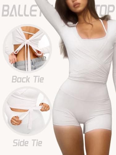 Danysu Women Pilates Wrap Top Yoga V-Neck Tie Waist Going Out Tops White M — view 4