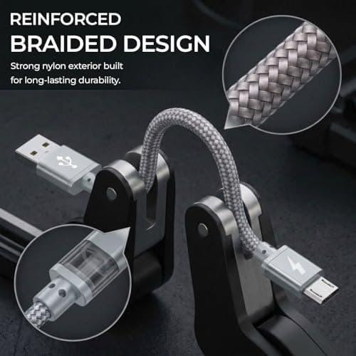 iSOUL Micro USB Cable, Silver 10cm Android Charger Cable 2.4A Nylon Braided Fast Charging Cables for PS4, Samsung Galaxy S7 S6 S5 J7 J5 J6 J3, Note, LG, Nexus, Nokia, Xbox, HTC,Sony, Kindle Fire — view 3