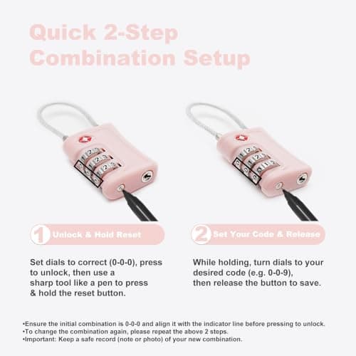 UP Security Luggage Locks TSA Approved 2 Pack, Small Padlock Combination, TSA Locks for Luggage, Travel Combo Padlock with Code, for Suitcase, Backpack Zipper, Locker, Gun Case (Black+Pink) — view 6
