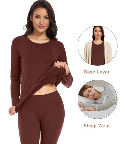 wirarpa Women's Thermal Underwear Set Cotton Base Layer Top & Bottoms S — view 3