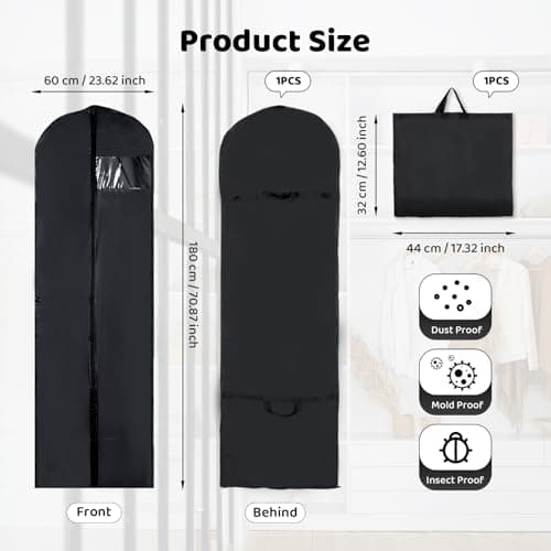 180 x 60cm Long Dress Bag Cover, Travel Dustproof Garment Bag Foldable — view 2