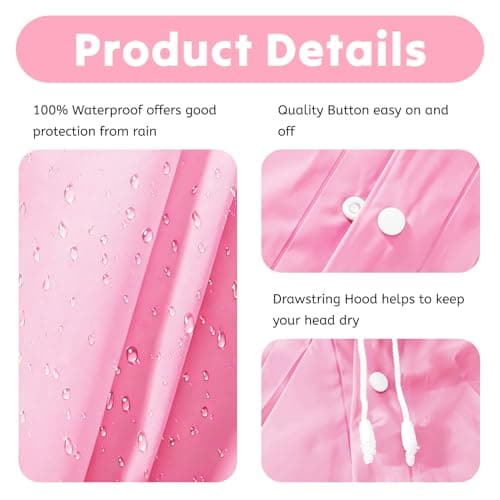AropaeenGlowry 2pcs Kids Waterproof Rain Poncho with Hood & Sleeves - Reusable EVA Raincoat for Boys Girls, Camping & Travel, Pink — view 5