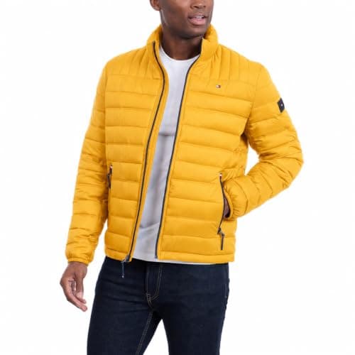Tommy Hilfiger Men's Lightweight Down Alternative Packable Puffer Jacket Coat, Yellow Gold, XL — view 6