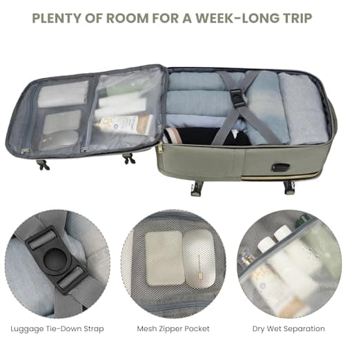 Travel Backpack for Women,Carry On Luggage with 4 Packing Cubes, A Green Beige, 40L-Sets — view 5