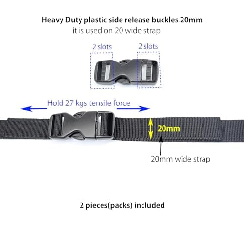 Baikeen Side Release Buckles 15mm/20mm/25mm/32mm/38mm/50mm Heavy Duty Plastic Buckle Clips Belt Snap Clasp Backpack Buckle Replacement Dual Adjustable No Sewing for Strap 20mm(20mm,2 Sets) — view 4