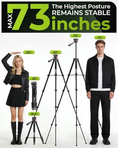 CAMBOFOTO 72" Camera Tripod for DSLR & Phone, Travel Tripod with Phone Clip — view 4