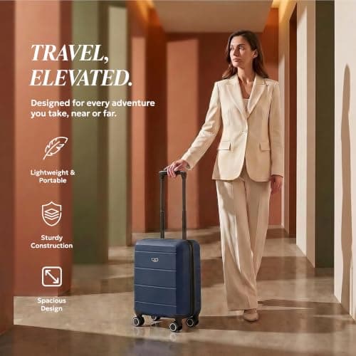 LUGG - Jetset 40cm Suitcase - 40x30x20cm- Ryanair Compatible - Underseat Size - Hard Shell ABS - Spinner & Removable Wheels - Lightweight Travel Luggage- Midnight Blue — view 2