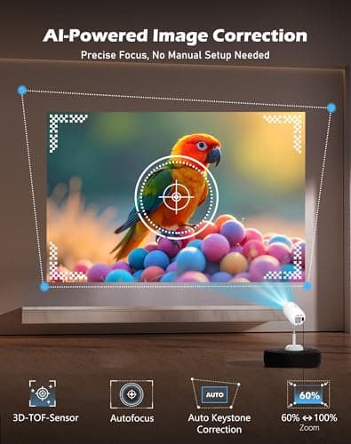 VGKE Mini Projector Portable 4K Support, Autofocus/Keystone Correction 15000 Lumens Projector Full HD with 90° Rotatable Stand, WiFi6 Bluetooth Smart Projectors for Home/Outdoor/Phone, White — view 5