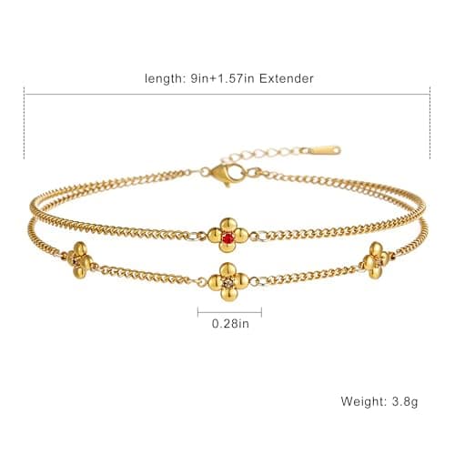 Kovonchy Ankle Bracelets for Women Four Flower Charms Stainless Steel Waterproof Dainty Layered Beach Summer Anklet Jewelry — view 6