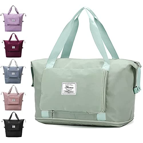 YAMEE Large Capacity Folding Travel Duffel Bag, Green, 28cm x 4cm x 18cm (Folding), 42cm x 22cm (Unfolded), 38cm (Expanded), Waterproof, Oxford Cloth + Polyester