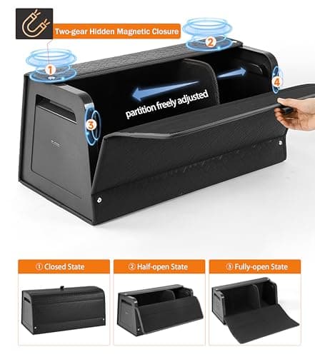 POKSRI Car boot organiser,storage organizers,lid Box,PU Leather & PP Honeycomb Board,Fixed with screws extremely sturdy,Collapsible and Adjustable,25.6''L x 13''W x 12.4''H,4K inches³(size C) — view 4
