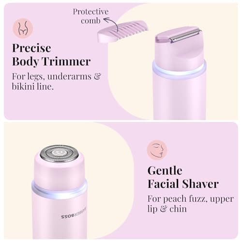 BarberBoss 2-in-1 Lady Shaver for Women, Bikini & Facial Hair Remover Kit, Dual-Head Face & Body Trimmer with Precision Light, Rechargeable Travel Trimmer Set, QR-8202, Pink — view 2