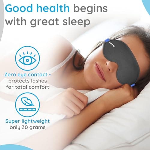 Dreamway 100% Blackout Sleep Mask - 3D Contoured - Memory Foam - Ice Silk Fabric - Seamless Fit - Includes Storage Pouch - Blackout Mask for Sleeping - Sleep Mask for Eyes (Black/Blue) — view 4